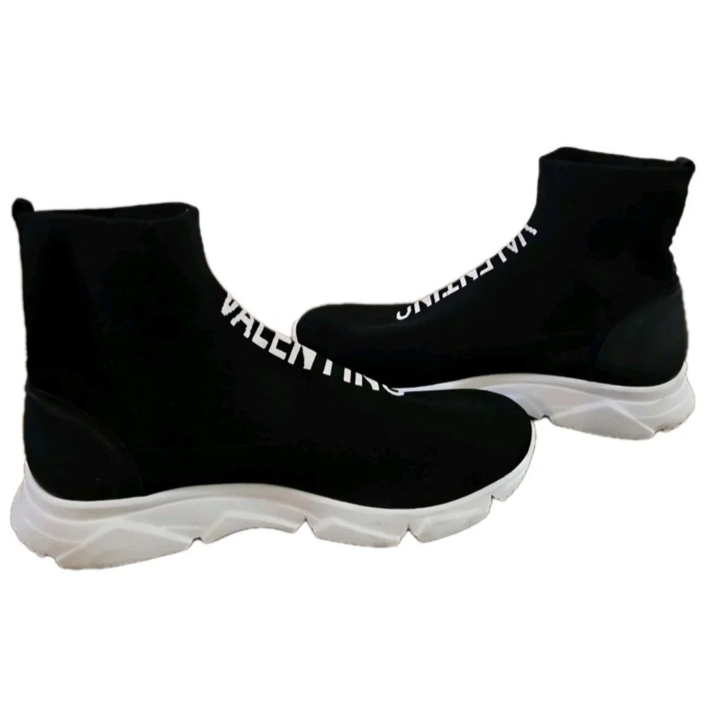 Valentino By Mario Logo Black Stretch Knit Slip On Fashion Sneakers Men’s Sz 12